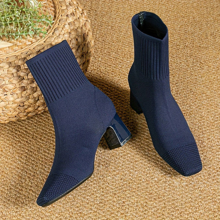 Women's Elegant Ankle Boots with Block Heel in Blue