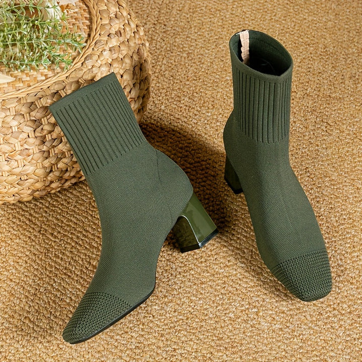 Women's Elegant Ankle Boots with Block Heel in Green