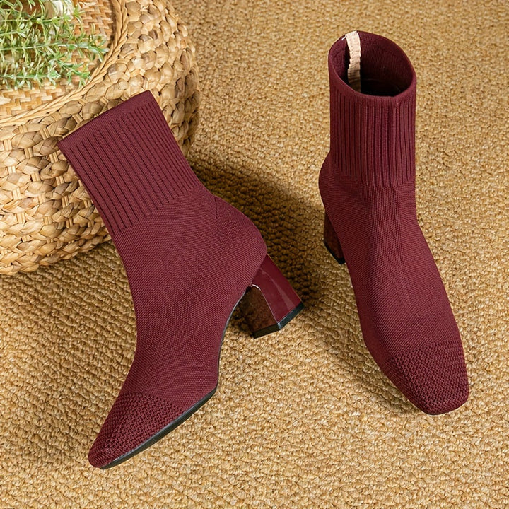Women's Elegant Ankle Boots with Block Heel in Red