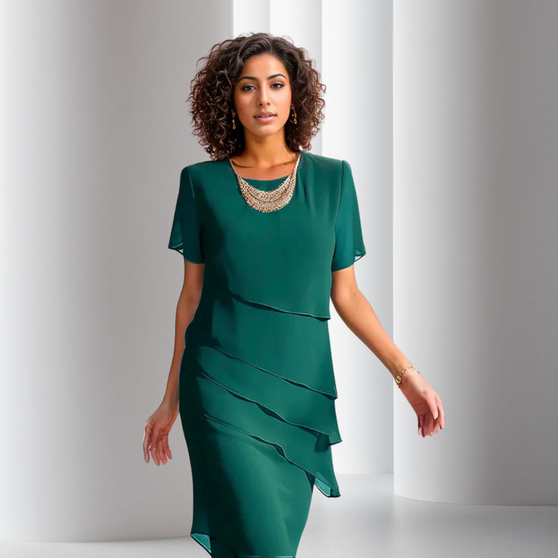 Women's Elegant Chiffon Party Dress for Evening Events in Green