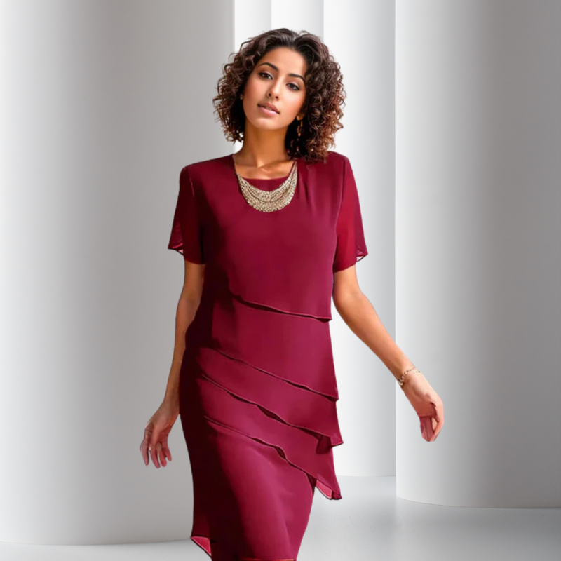 Women's Elegant Chiffon Party Dress for Evening Events in Red