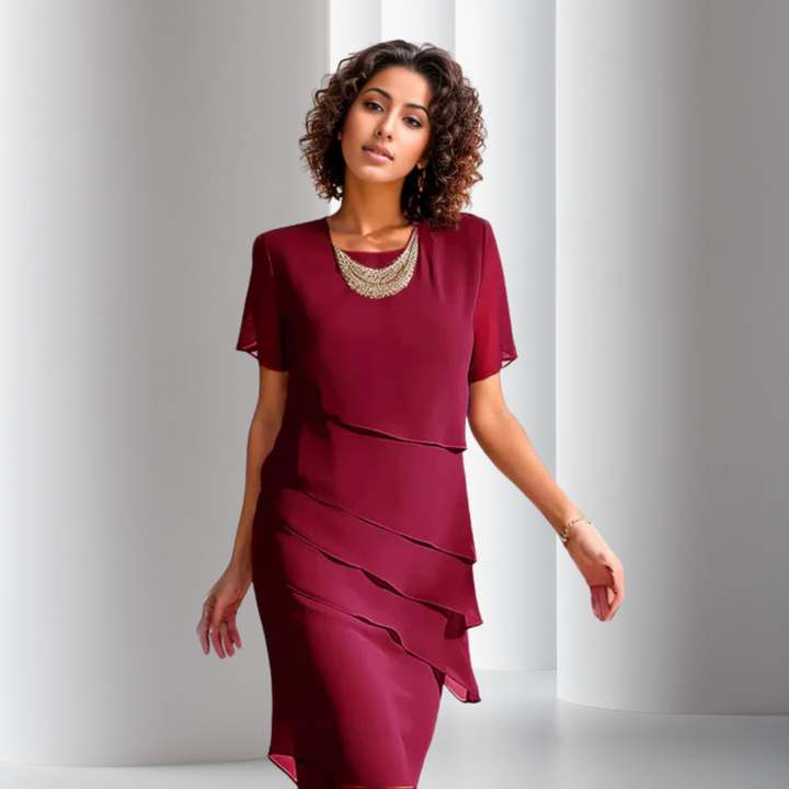 Women's Elegant Chiffon Party Dress for Evening Events in Red