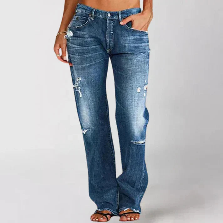 Women's Elegant Comfortable High-Waist Jeans in Dark Blue