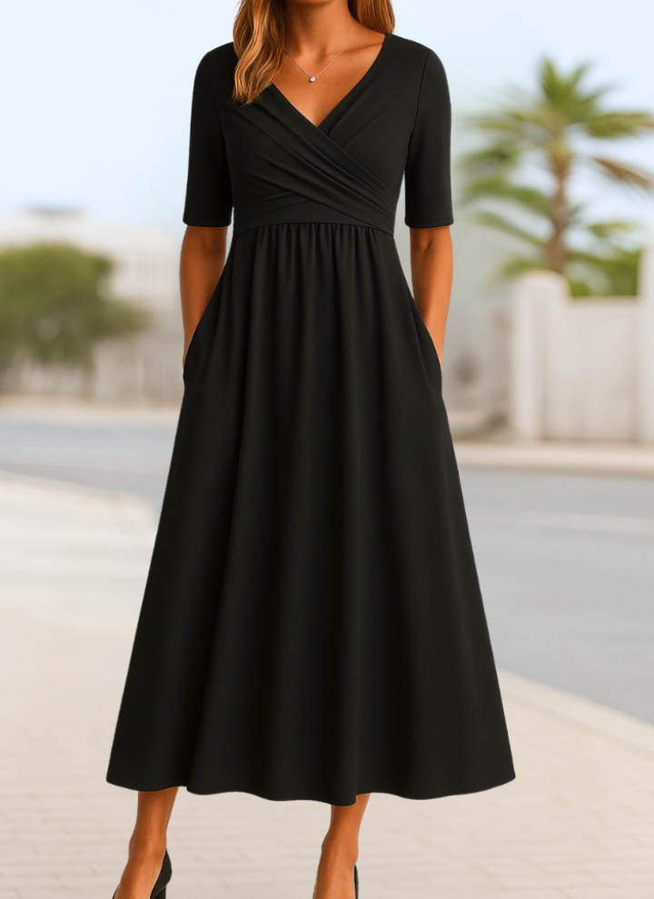 Women's Elegant Crossover Dress for Cocktails in Black