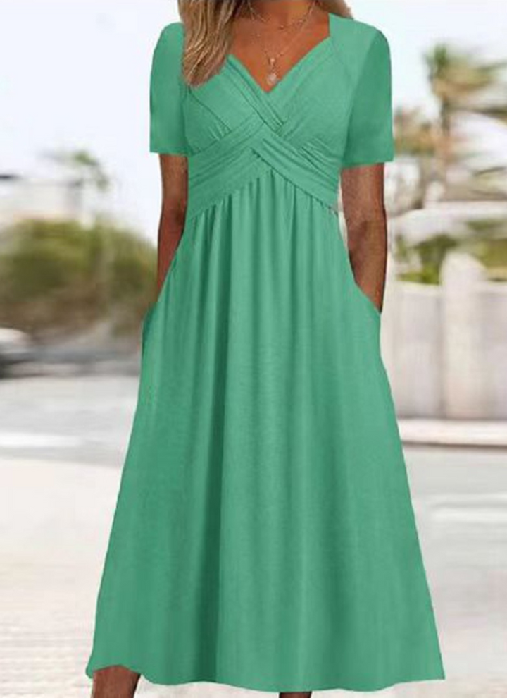 Women's Elegant Crossover Dress for Cocktails in Green