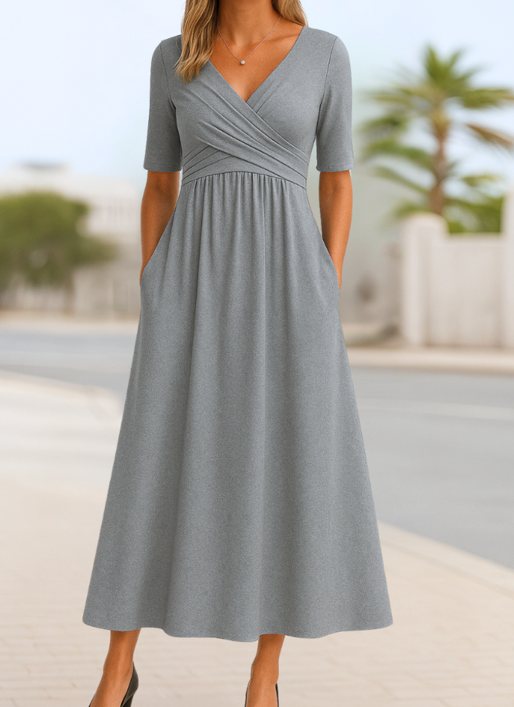 Women's Elegant Crossover Dress for Cocktails in Grey