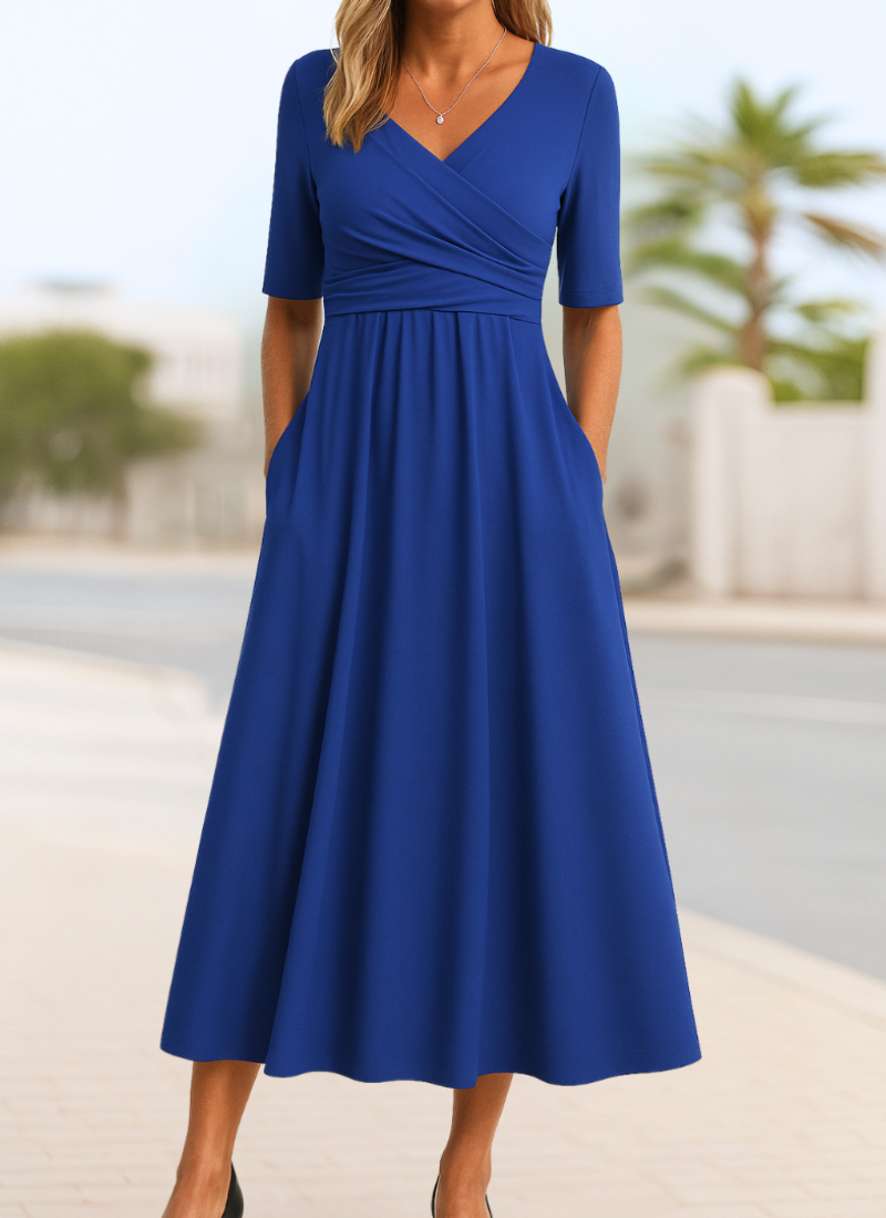 Women's Elegant Crossover Dress for Cocktails in Navy
