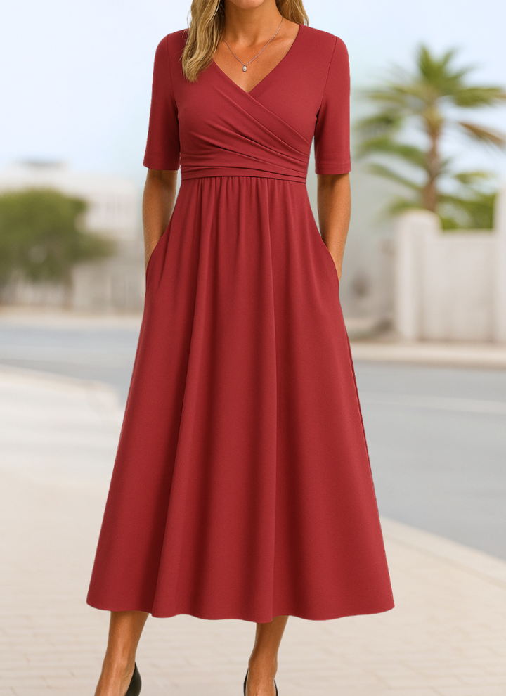 Women's Elegant Crossover Dress for Cocktails in Red