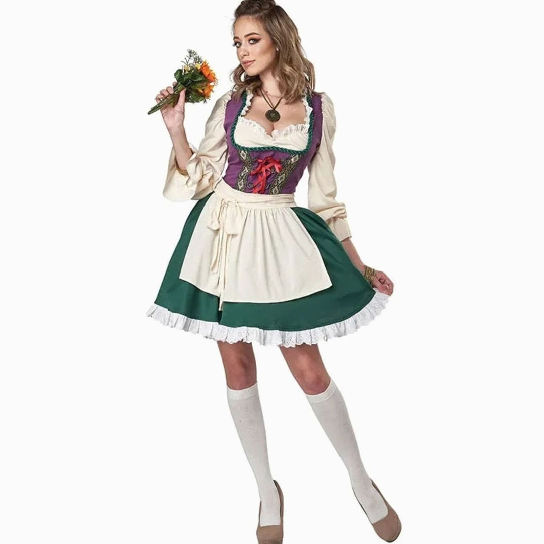 Women's Elegant Dirndl Dress for Traditional Celebrations in Grün-Violett