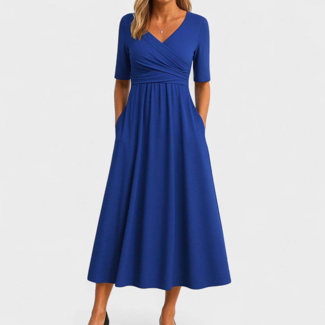 Women's Elegant Dress in Wrap Midi Style in Blue