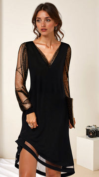 Harper | Women's Elegant Dress with Sequined Sheer Sleeves