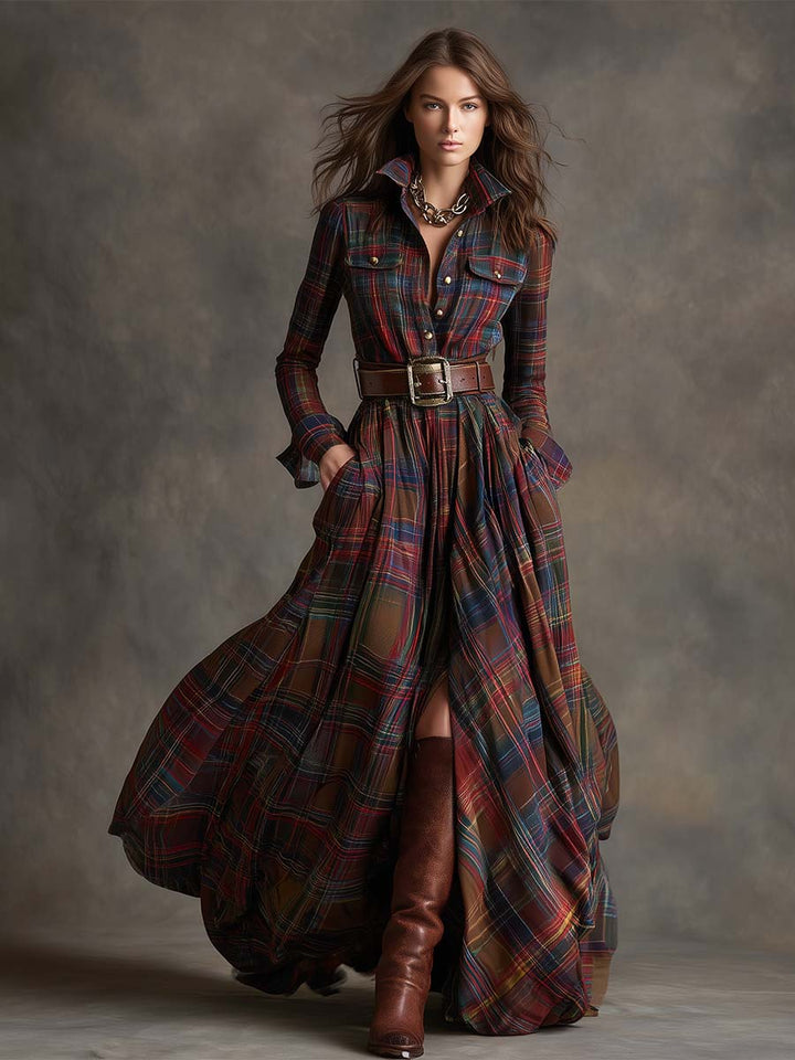 Women's Elegant Evening Dress in Vintage Plaid (2)