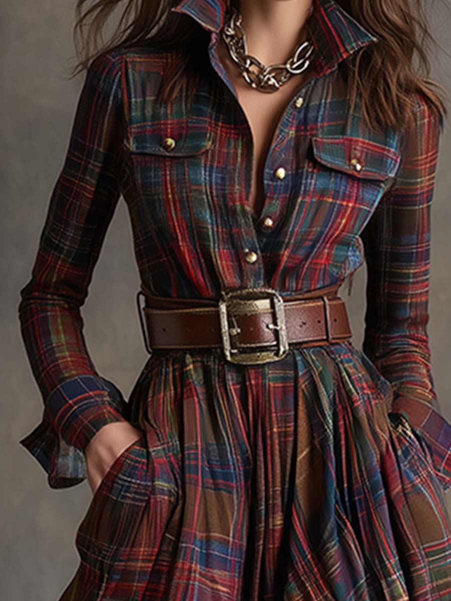 Women's Elegant Evening Dress in Vintage Plaid (3)