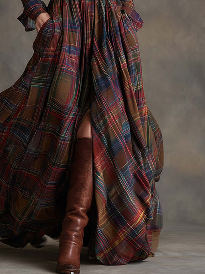 Women's Elegant Evening Dress in Vintage Plaid (4)