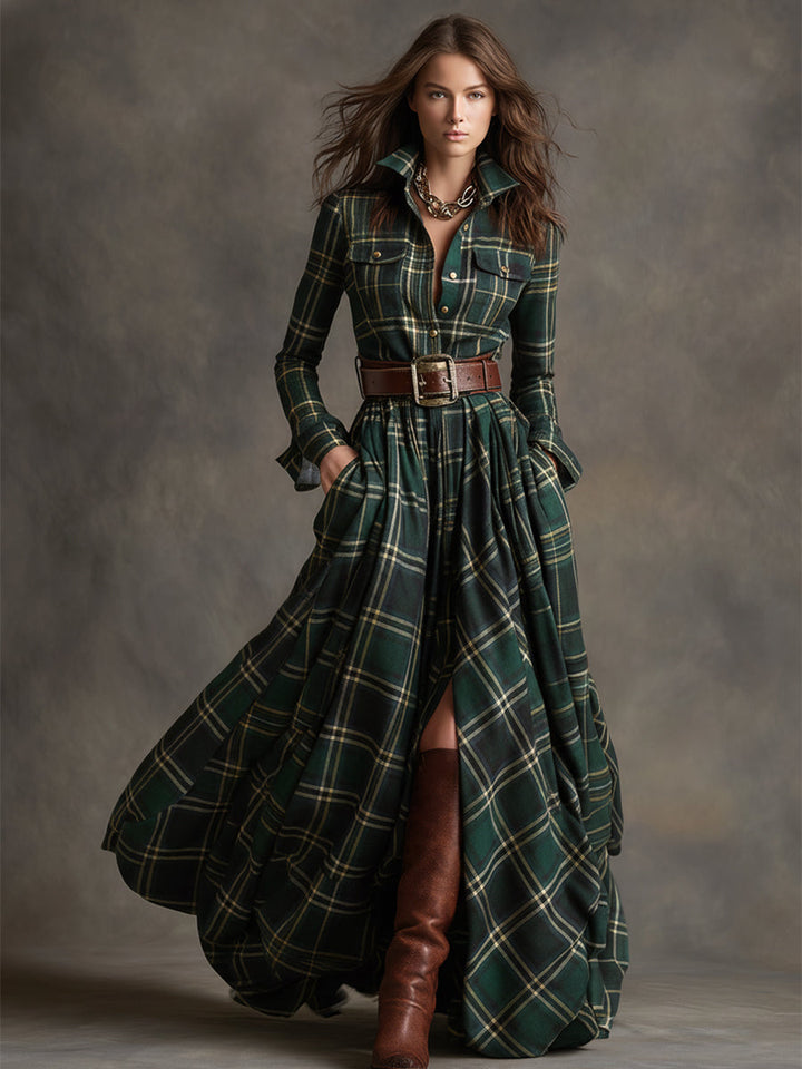 Women's Elegant Evening Dress in Vintage Plaid (5)