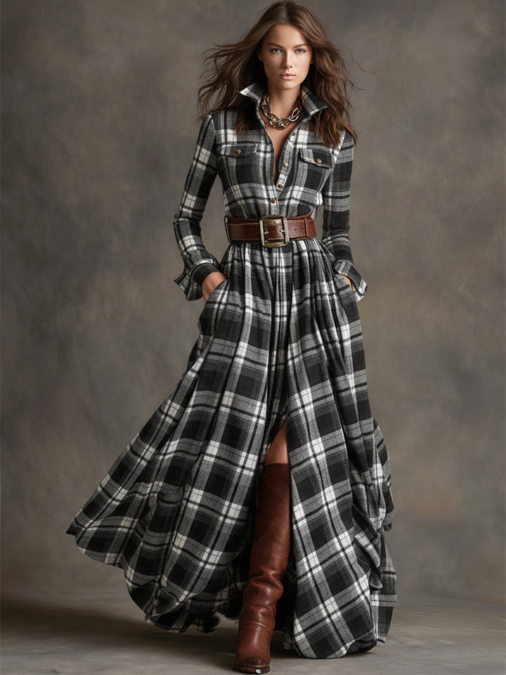 Women's Elegant Evening Dress in Vintage Plaid (7)