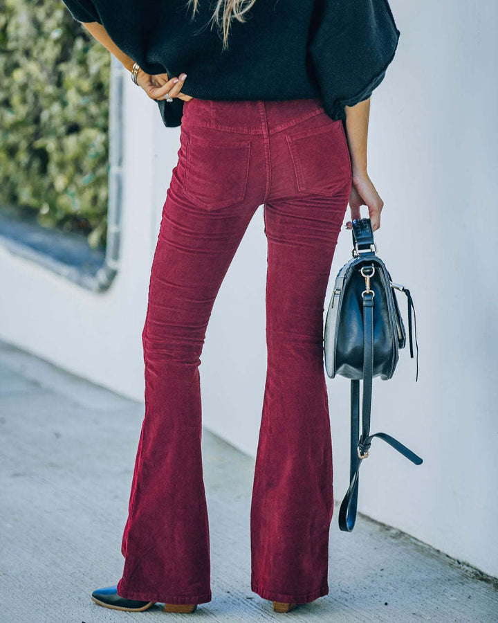 Women's Elegant Flared Pants with Stretch in Burgundy