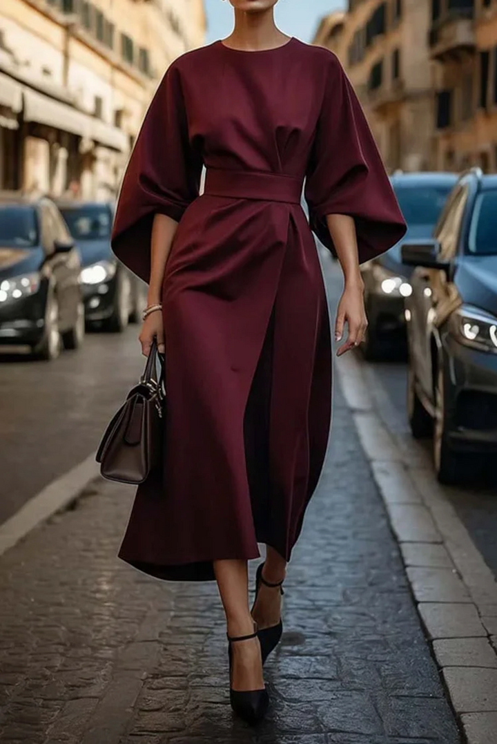 Women's Elegant Flowing Maxi Dress for Evening in Burgundy