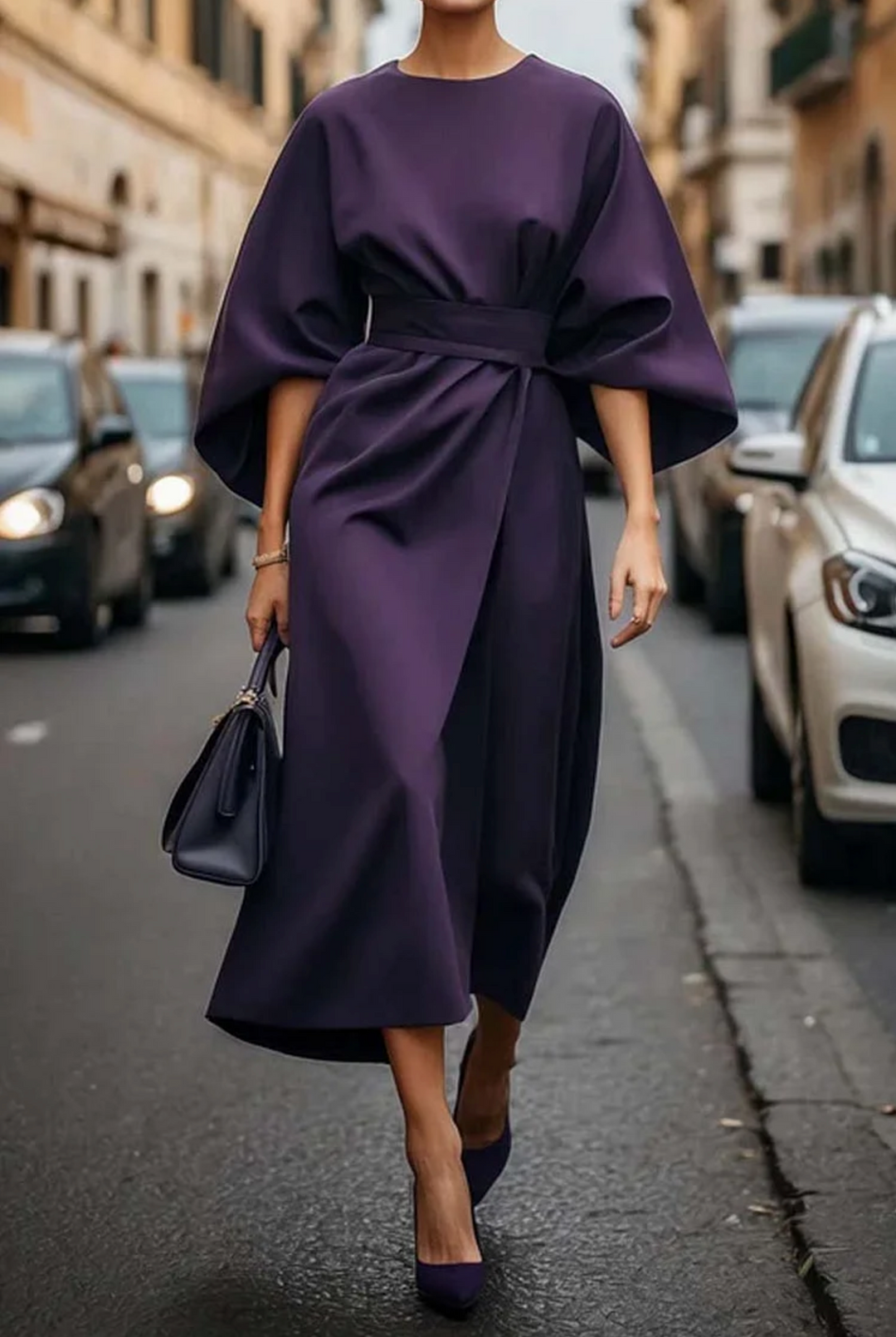 Women's Elegant Flowing Maxi Dress for Evening in Purple