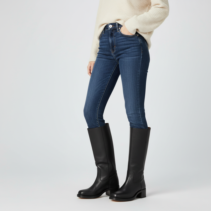 Women's Elegant Knee-High Boots in Leather in Black