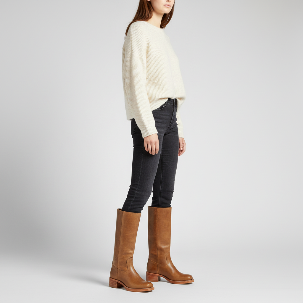 Women's Elegant Knee-High Boots in Leather in Brown