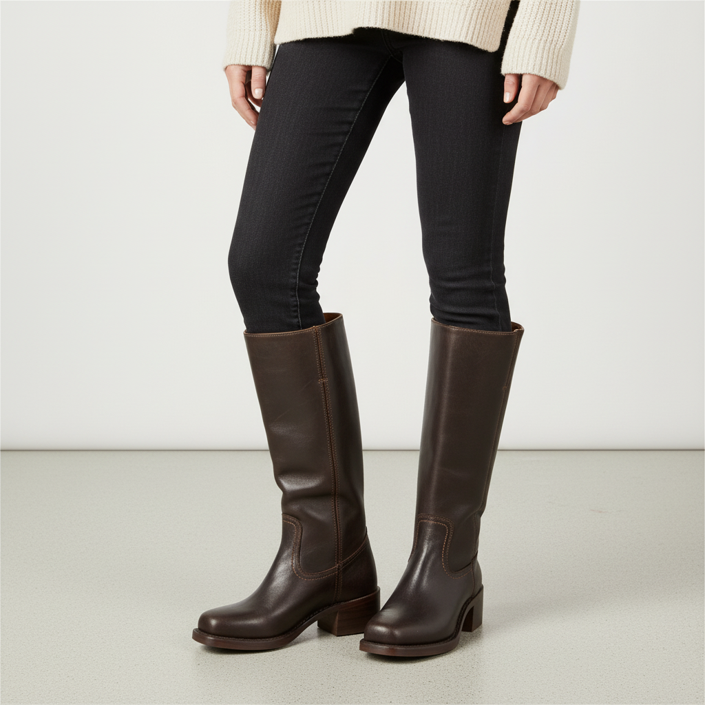 Women's Elegant Knee-High Boots in Leather in Dark Brown