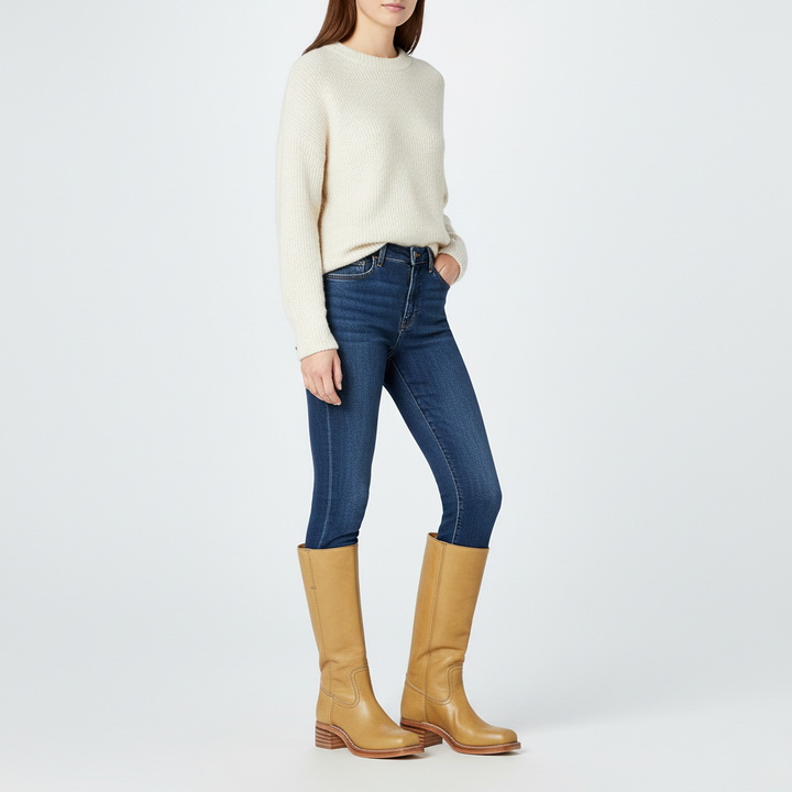 Women's Elegant Knee-High Boots in Leather in Yellow
