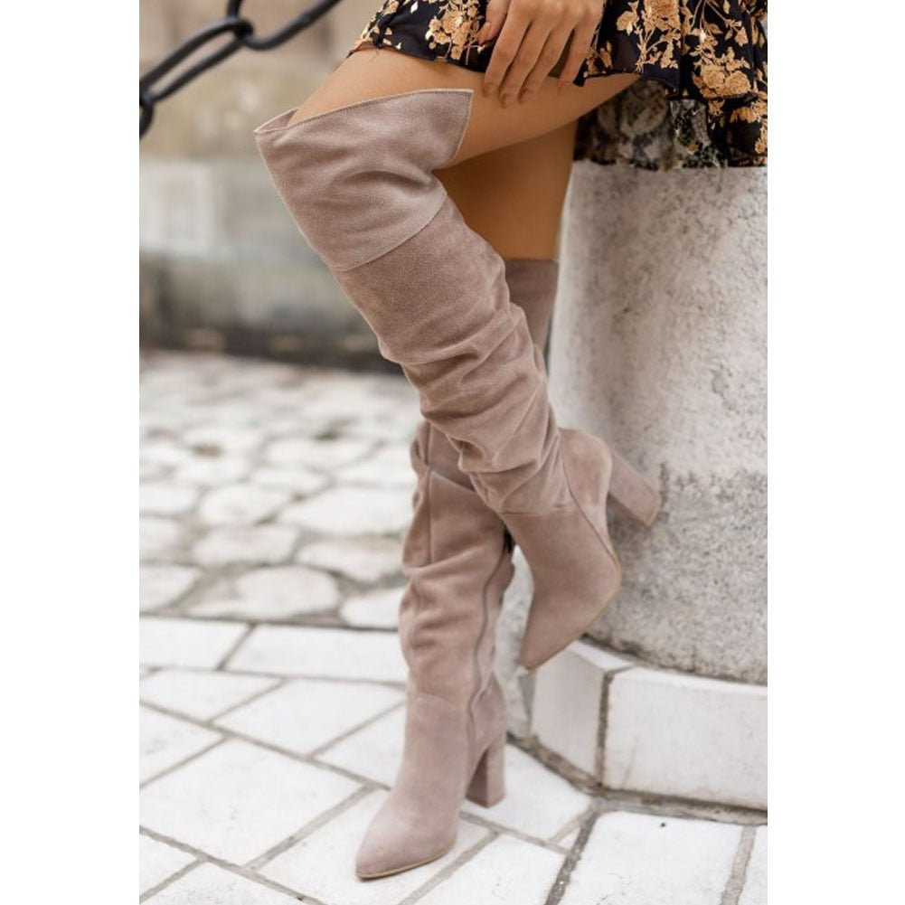 Women's Elegant Knee-High Slip-On Boots in Light Grey