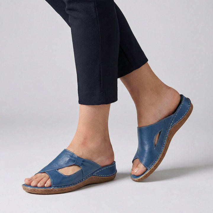 Women's Elegant Leather Slip-On Flats in Blue