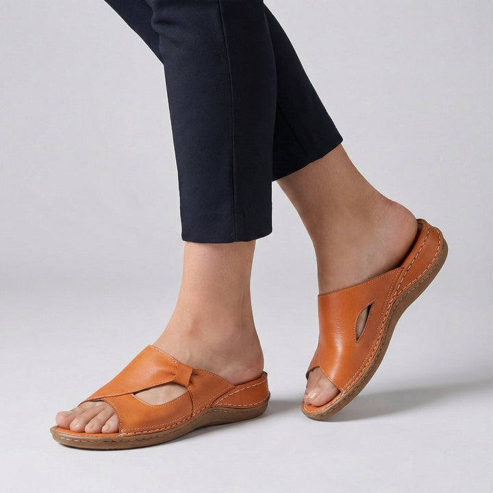 Women's Elegant Leather Slip-On Flats in Orange