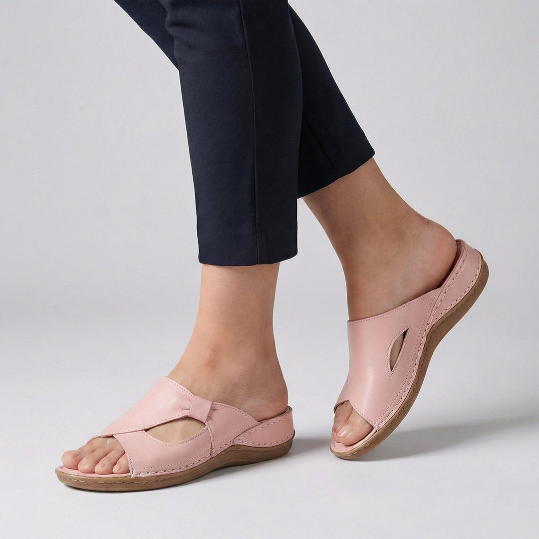 Women's Elegant Leather Slip-On Flats in Pink