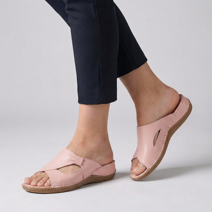 Women's Elegant Leather Slip-On Flats in Pink
