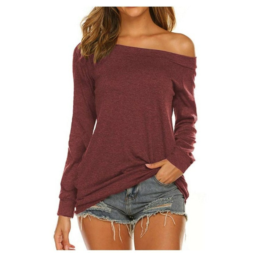 Women's Elegant Long-Sleeve Wool Pullover in Burgund