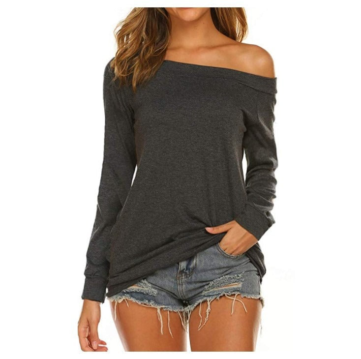 Women's Elegant Long-Sleeve Wool Pullover in Dark Grey
