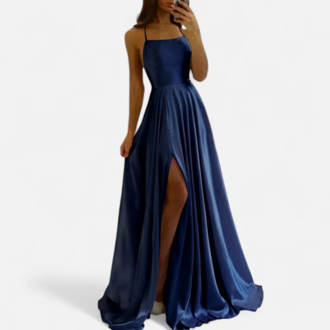 Women's Elegant Maxi Dress for Fall Weddings in Navy