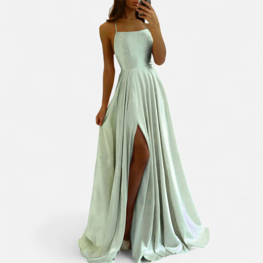 Women's Elegant Maxi Dress for Fall Weddings in Salbeigrün