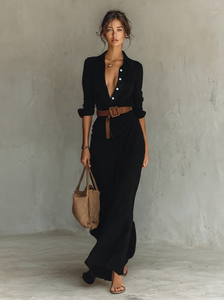 Women's Elegant Maxi Evening Dress in Black