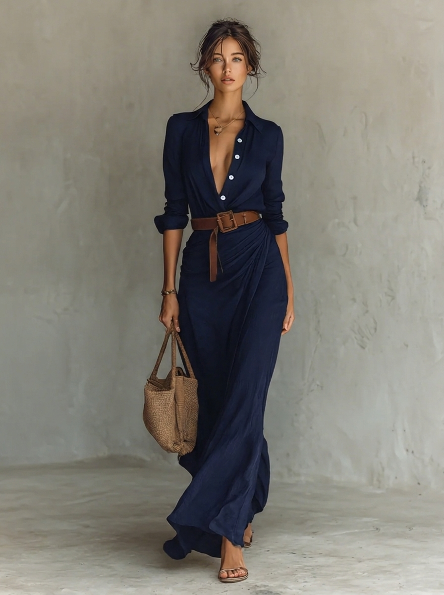 Women's Elegant Maxi Evening Dress in Navy