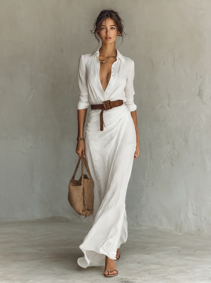 Women's Elegant Maxi Evening Dress in White