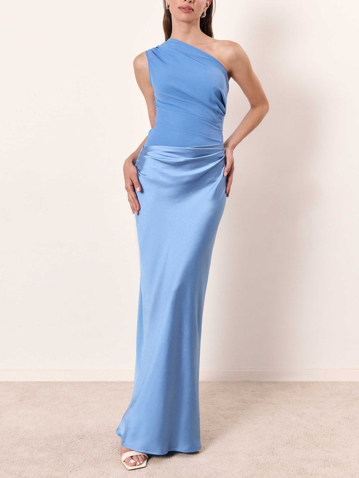 Women's Elegant Maxi Fall Wedding Guest Dress in Blue