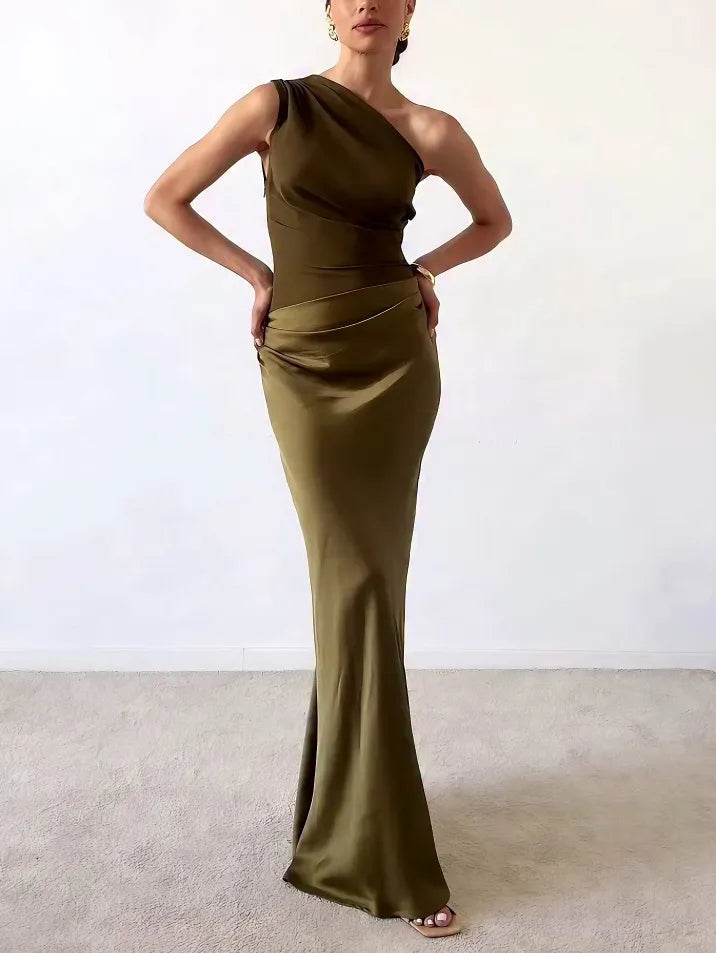 Women's Elegant Maxi Fall Wedding Guest Dress in Green