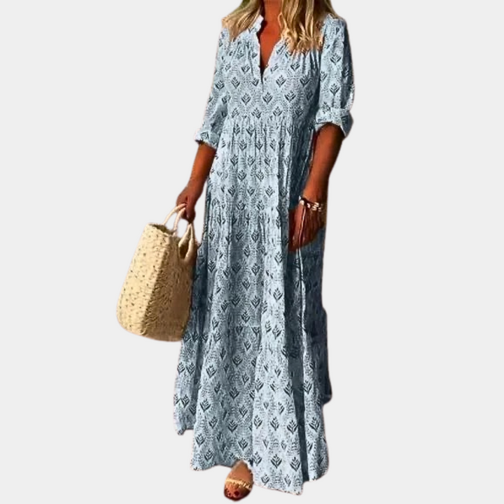 Women's Elegant Maxi Wedding Guest Dress in Blue