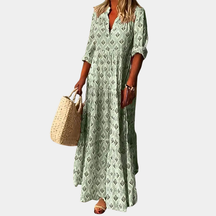 Women's Elegant Maxi Wedding Guest Dress in Green