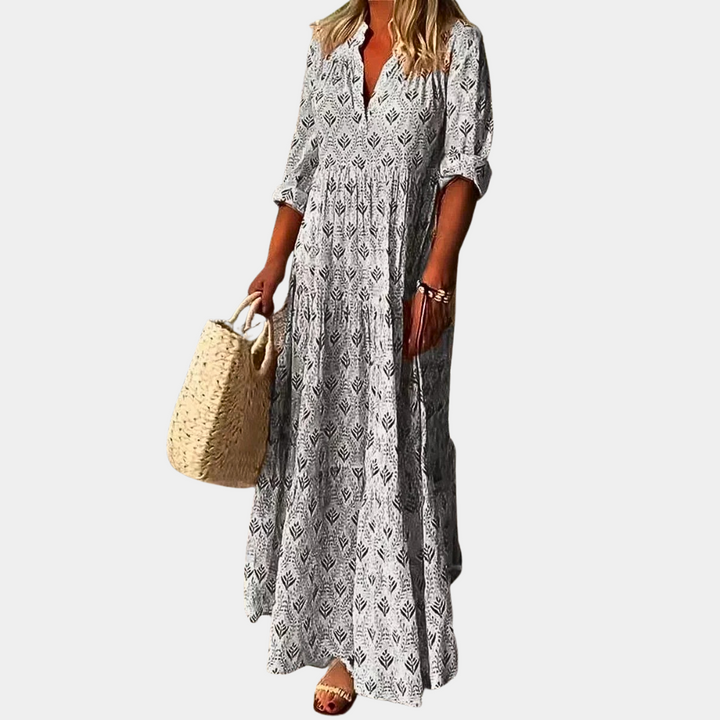 Women's Elegant Maxi Wedding Guest Dress in Grey