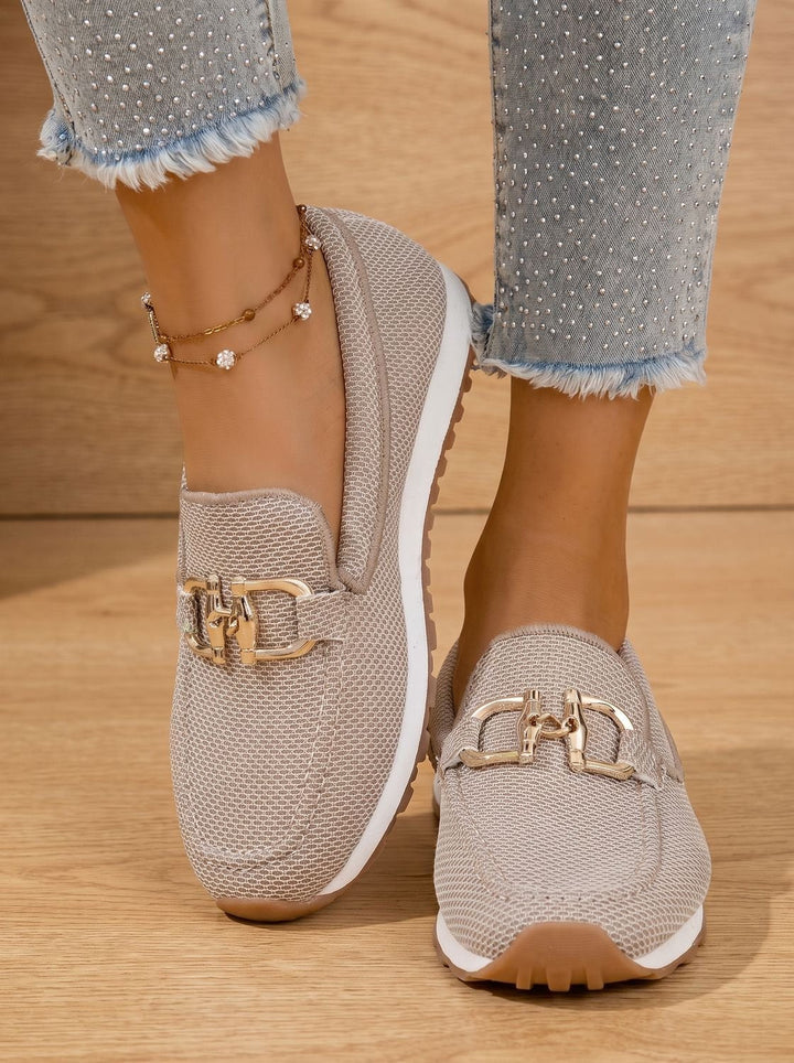 Women's Elegant Memory-Foam Flat Loafers with Support in Beige