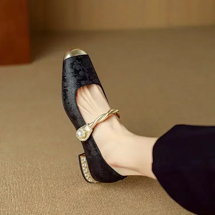 Women's Elegant Satin Pumps with Square Toe in Black