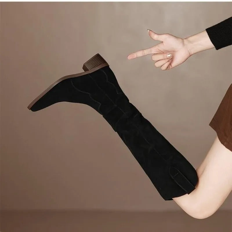 Women's Elegant Suede Boots with Vintage Ruffles