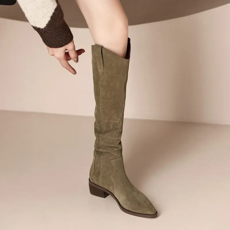Women's Elegant Suede Boots with Vintage Ruffles (5)