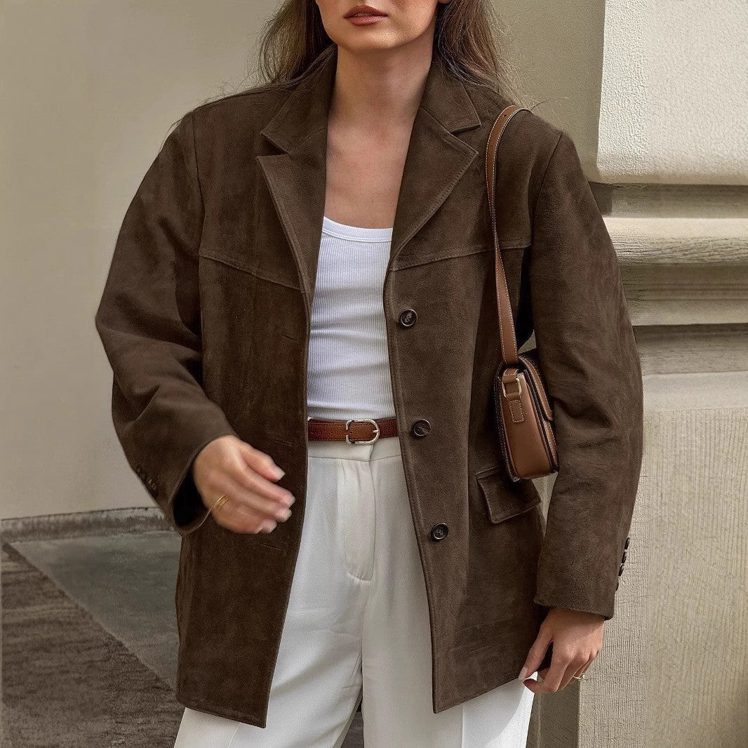Women's Elegant Suede Jacket for Everyday Wear in Brown
