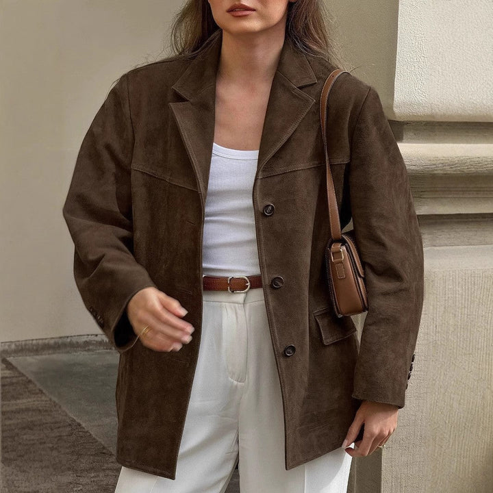 Women's Elegant Suede Jacket for Everyday Wear in Brown